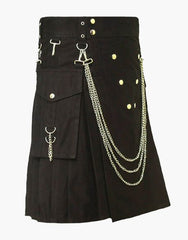 KILTS IN MODERN BLACK FASHION WITH CHAIN - Scottish Kilt Jacket™ USA-UK