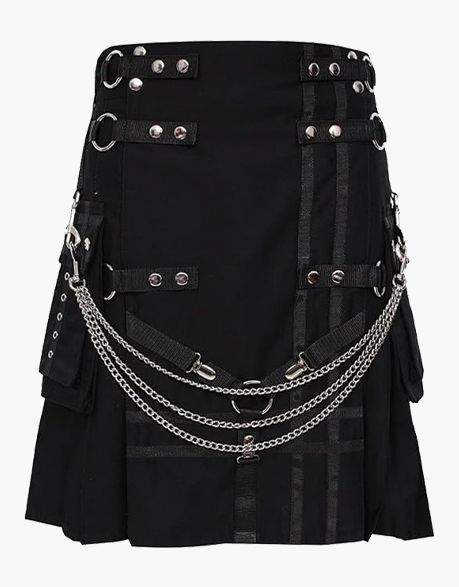 MODERN BLACK GOTHIC KILT WITH CHAINS - Scottish Kilt Jacket™ USA-UK