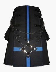 BLUE-STRAPPED MODERN BLACK GOTHIC UTILITY KILT - Scottish Kilt Jacket™ USA-UK