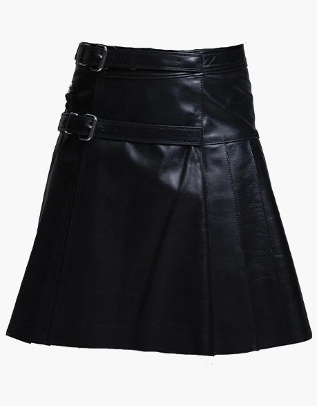 MODERN KILT IN BLACK LEATHER WITH STRAPS - Scottish Kilt Jacket™ USA-UK