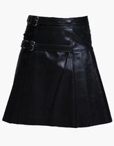 MODERN KILT IN BLACK LEATHER WITH STRAPS - Scottish Kilt Jacket™ USA-UK