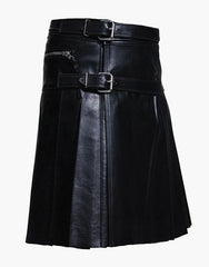 MODERN KILT IN BLACK LEATHER WITH STRAPS - Scottish Kilt Jacket™ USA-UK
