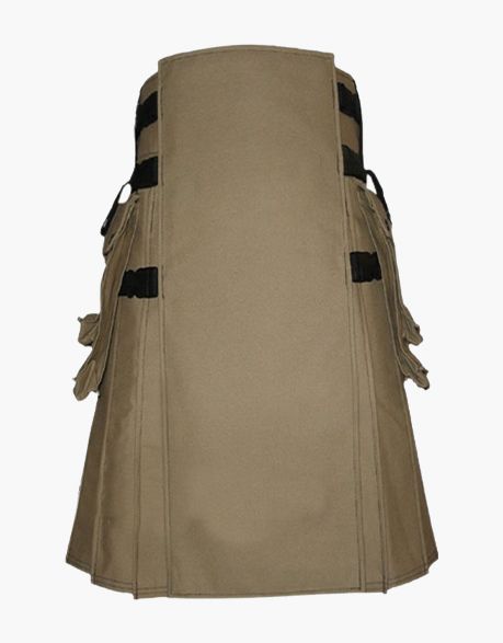 WITH DETACHABLE APRON, MODERN KHAKI UTILITY KILT - Scottish Kilt Jacket™ USA-UK