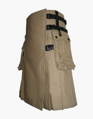 WITH DETACHABLE APRON, MODERN KHAKI UTILITY KILT - Scottish Kilt Jacket™ USA-UK