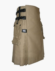 WITH DETACHABLE APRON, MODERN KHAKI UTILITY KILT - Scottish Kilt Jacket™ USA-UK
