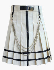 Modern Gothic White Kilt Featuring Black Straps - Scottish Kilt Jacket™ USA-UK