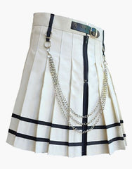 Modern Gothic White Kilt Featuring Black Straps - Scottish Kilt Jacket™ USA-UK