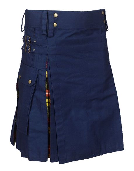 TARTAN HYBRID KILT IN NAVY BLUE AND BUCHANAN - scottish kilt jacket