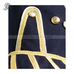 Navy Blue Pipe Band Doublet With Gold Braid White Piping And Front Zip Closure Jacket