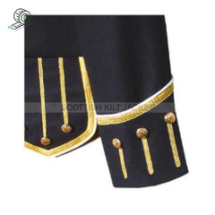 Navy Blue Pipe Band Doublet With Gold Braid White Piping And Front Zip Closure Jacket