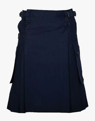 UTILITY KILT IN NAVY BLUE WITH SLANT POCKET - Scottish Kilt Jacket™ USA-UK