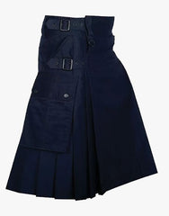 UTILITY KILT IN NAVY BLUE WITH SLANT POCKET - Scottish Kilt Jacket™ USA-UK