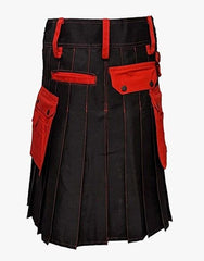 Utility Kilt in Black with Red Straps - Scottish Kilt Jacket™ USA-UK