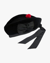 BLACK PLAIN HIGHLAND RED POM GLENGARRY CAP - Scottish Kilt Jacket™ USA-UK