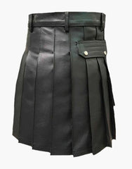 Modern Black Leather Kilt with Pleated Design - Scottish Kilt Jacket™ USA-UK