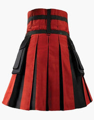 HYBRID KILT IN RED AND BLACK WITH GRAY APRON - Scottish Kilt Jacket™ USA-UK