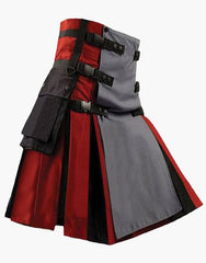 HYBRID KILT IN RED AND BLACK WITH GRAY APRON - Scottish Kilt Jacket™ USA-UK