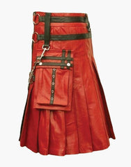 KILT IN RED AND BLACK LEATHER - Scottish Kilt Jacket™ USA-UK