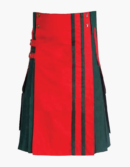 TWO-TONE KILT IN RED AND BLACK WITH DETACHABLE APRON - Scottish Kilt Jacket™ USA-UK