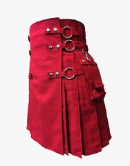 RED GOTHIC UTILITY KILT WITH CHAINS - RED CANVAS KILT - Scottish Kilt Jacket™ USA-UK