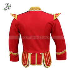 Red Pipe Band Doublet With Gold Braid And White Piping Jacket