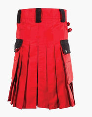 BLACK STRAPS ON A RED UTILITY KILT - Scottish Kilt Jacket™ USA-UK