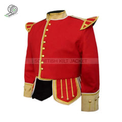 Red Wool Pipe Band Doublet With Camel Collar Epaulets And Cuffs Jacket