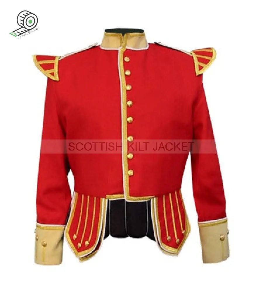 Red Wool Pipe Band Doublet With Camel Collar Epaulets And Cuffs Jacket