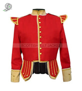 Red Wool Pipe Band Doublet With Camel Collar Epaulets And Cuffs Jacket