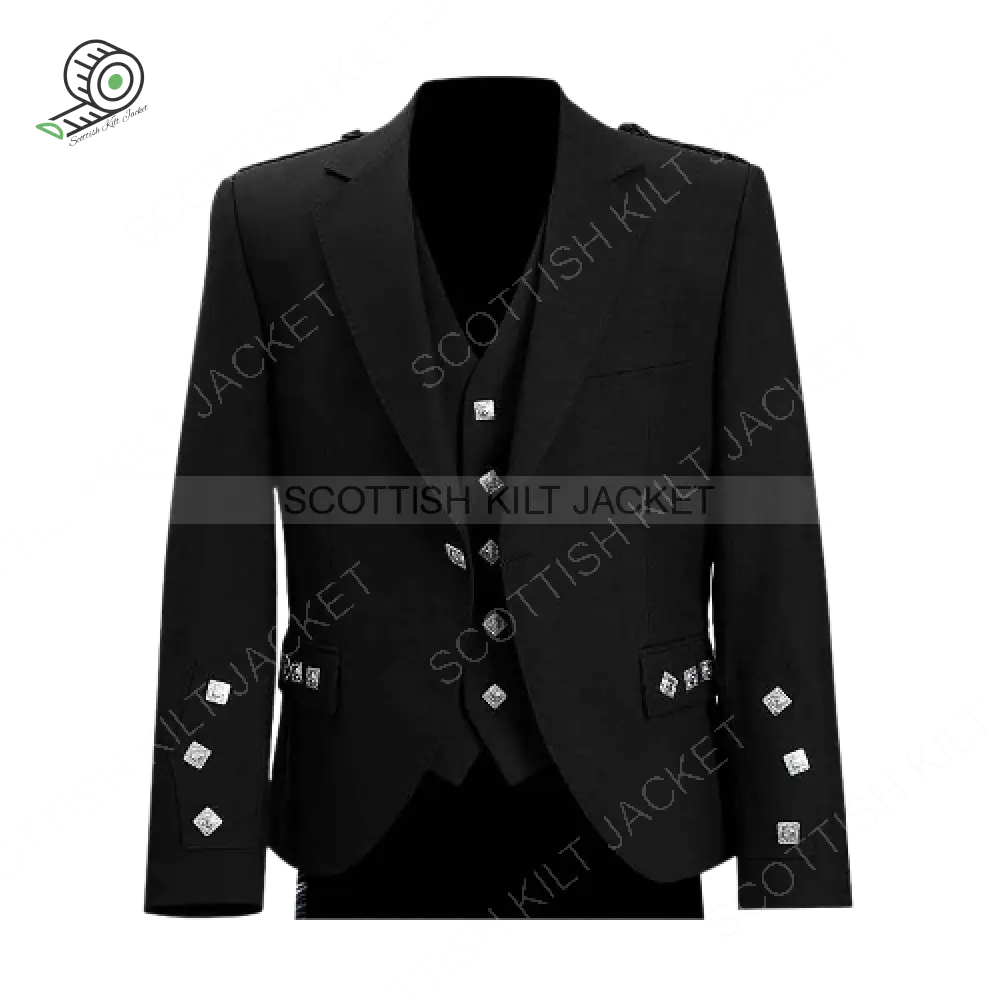 Scottish Argyll Jacket With Vest Prince Charlie Style Cuffs Kilt