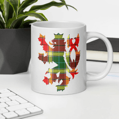 The Scottish Family Name of Clan Gibbs Tartan is Scotland Pride, and it is a white glossy coffee mug and tea cup. - Scottish Kilt Jacket™ USA-UK