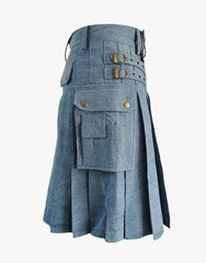 Men's Sky Blue Denim Kilt - Scottish Kilt Jacket™ USA-UK