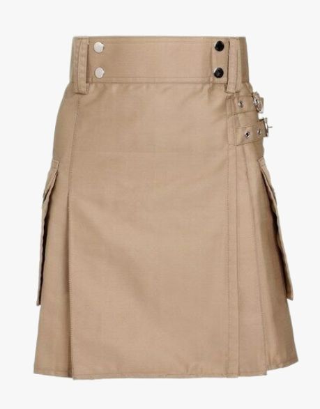 BEIGE WOMEN'S UTILITY KILT - Scottish Kilt Jacket™ USA-UK