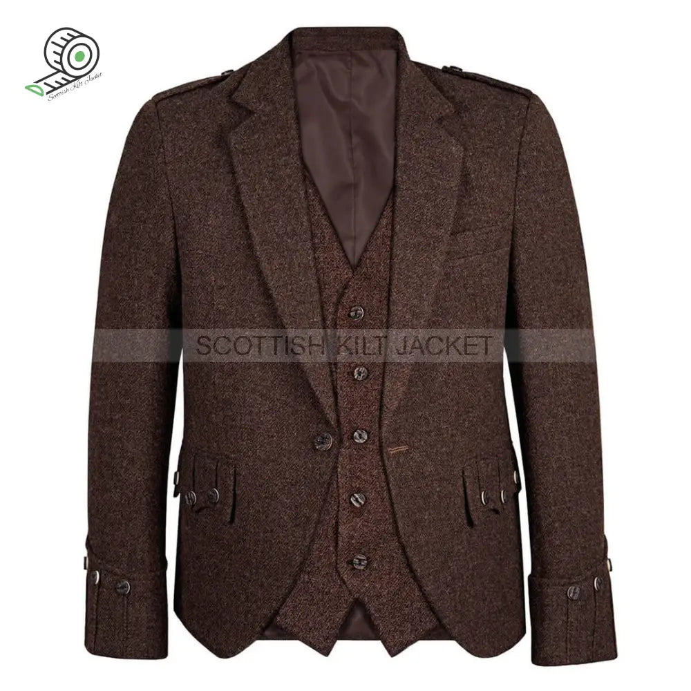Waistcoat With Argyll Kilt Jacket In Brown Shetland Tweed Jackets