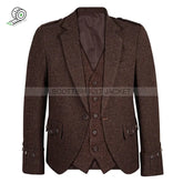 Waistcoat With Argyll Kilt Jacket In Brown Shetland Tweed Jackets