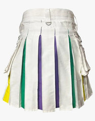NYLON strapped hybrid utility kilt with white rainbow colors - Scottish Kilt Jacket™ USA-UK