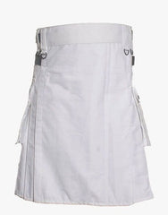 UTILITY KILT IN WHITE WITH LEATHER STRAPS - Scottish Kilt Jacket™ USA-UK