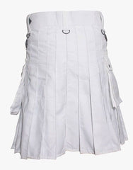 UTILITY KILT IN WHITE WITH LEATHER STRAPS - Scottish Kilt Jacket™ USA-UK