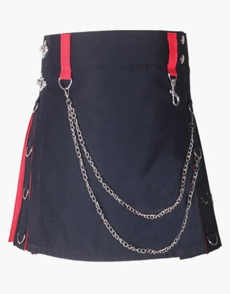 Modern hybrid short kilt in black and red for women - Scottish Kilt Jacket™ USA-UK