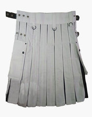 HYBRID KILT WOMEN WHITE AND BLACK WITH STUDDED APRON - Scottish Kilt Jacket™ USA-UK