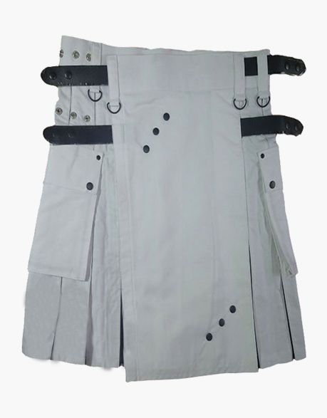 HYBRID KILT WOMEN WHITE AND BLACK WITH STUDDED APRON - Scottish Kilt Jacket™ USA-UK