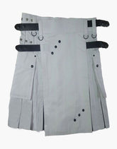 HYBRID KILT WOMEN WHITE AND BLACK WITH STUDDED APRON - Scottish Kilt Jacket™ USA-UK