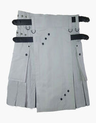 HYBRID KILT WOMEN WHITE AND BLACK WITH STUDDED APRON - Scottish Kilt Jacket™ USA-UK