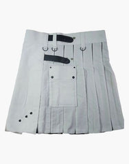 HYBRID KILT WOMEN WHITE AND BLACK WITH STUDDED APRON - Scottish Kilt Jacket™ USA-UK