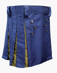 StUDDED APRON HYBRID KILT WHOMENS BLUE AND OLIVE GREEN - Scottish Kilt Jacket™ USA-UK