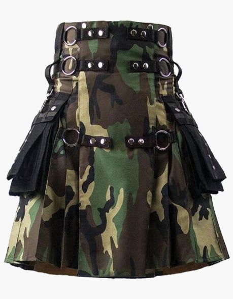 Woodland Gothic Kilt Camouflage with Black Pockets - Scottish Kilt Jacket™ USA-UK