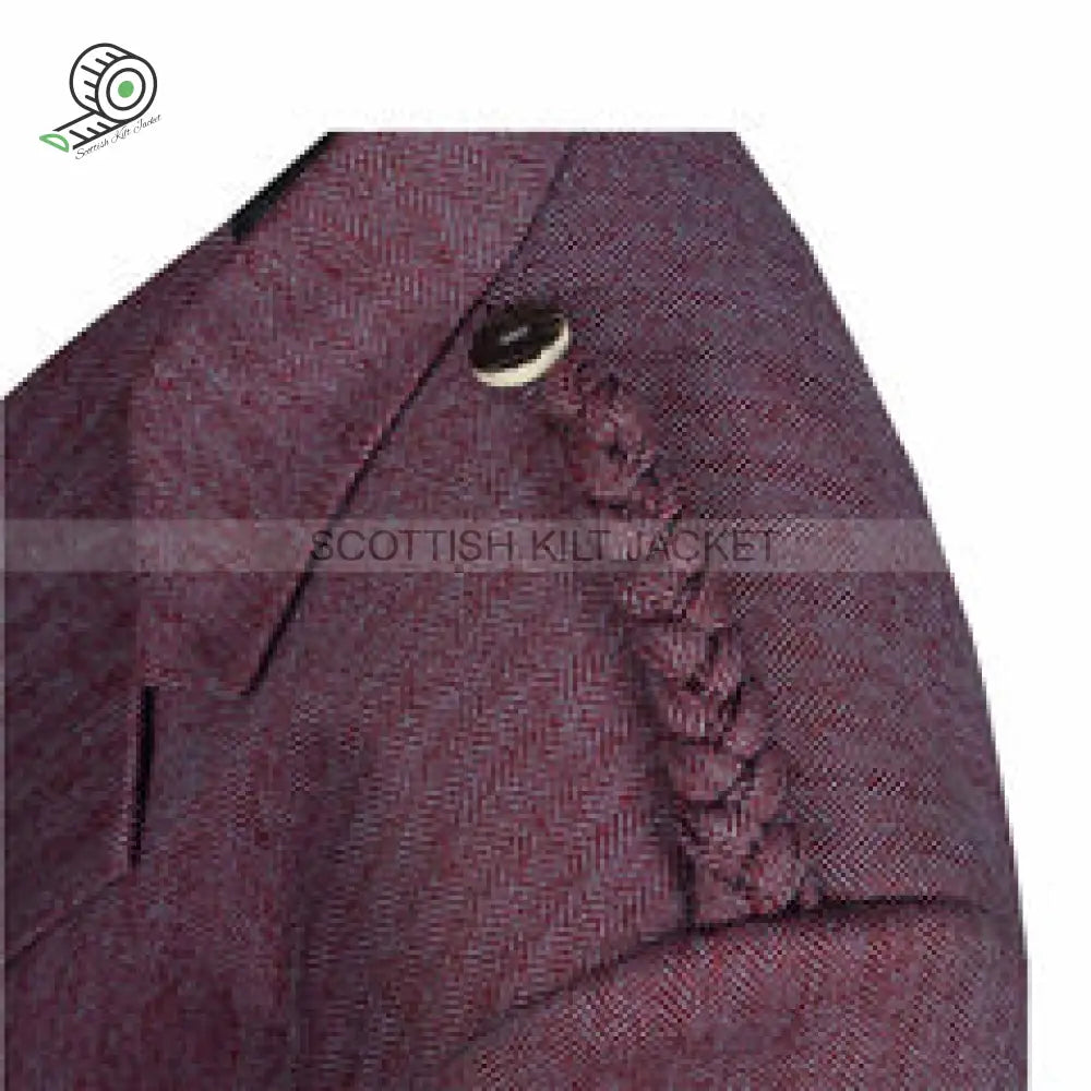 Argyll Jacket Made Of Maroon Pure Wool With A Waistcoat And Vest Tweed Kilt Jackets