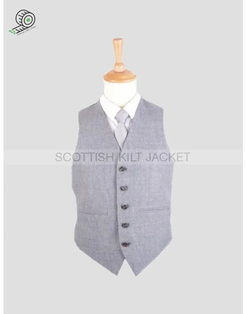 Arrochar Wool Tweed Vest In Light Grey Tartan Vests