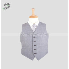 Arrochar Wool Tweed Vest In Light Grey Tartan Vests