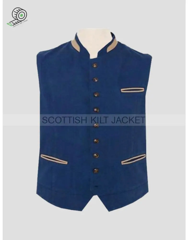 Austrian Tirol Waistcoat In Navy Blue Tartan Vests